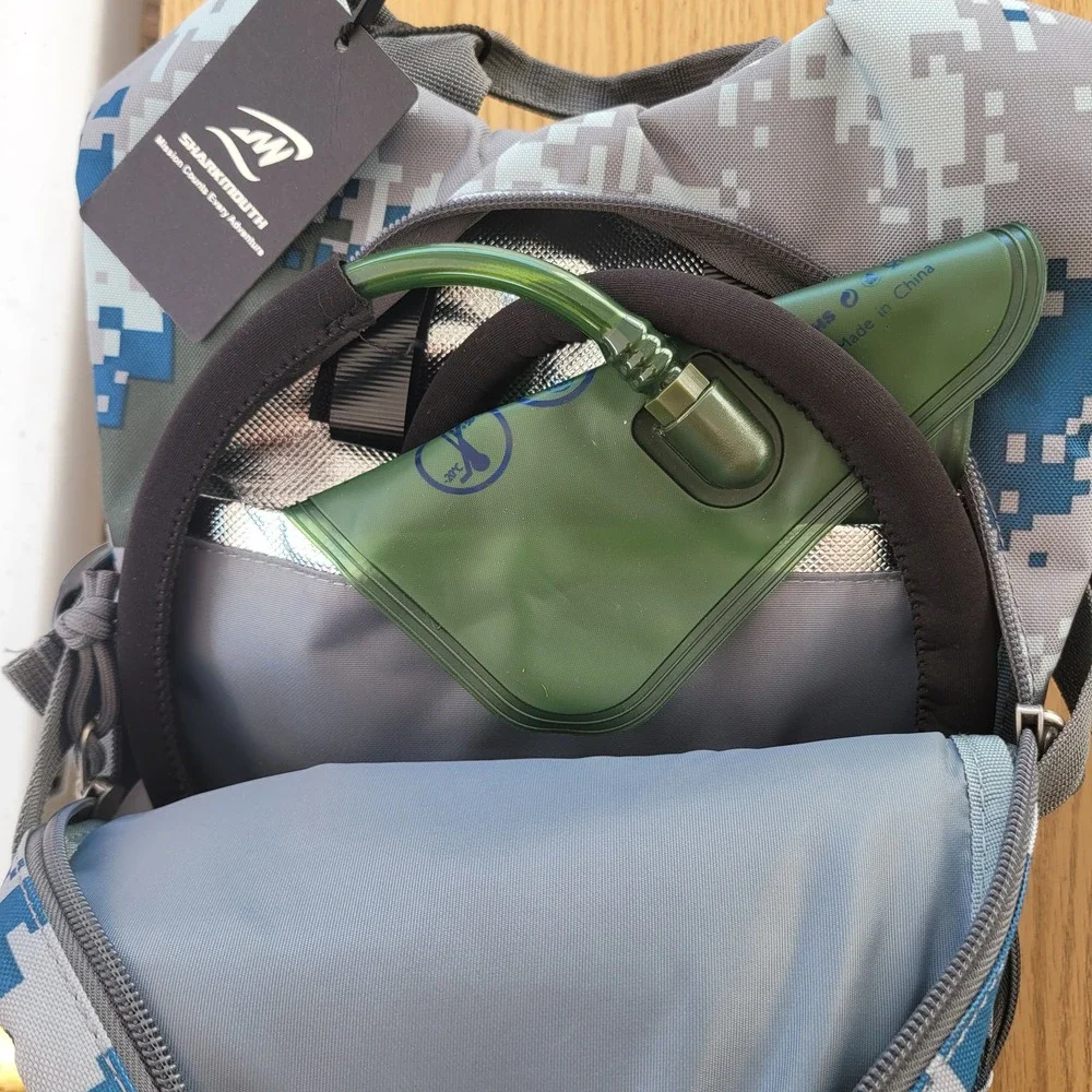 Sharkmouth Tactical Hydration Backpack Blue Digital Camo with Water Bladder NWT